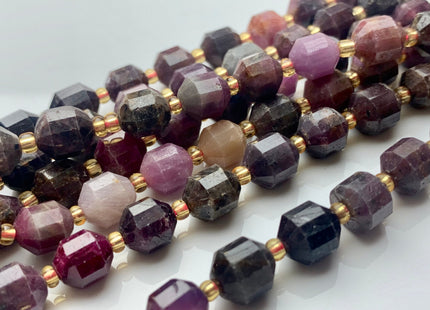 5x6mm 7x8mm Half Strand Faceted Energy Prism Cut Ruby Gemstone Genuine Double Terminated Points Natural Red Pink Ruby Beads #3608