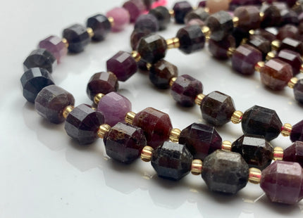 5x6mm 7x8mm Half Strand Faceted Energy Prism Cut Ruby Gemstone Genuine Double Terminated Points Natural Red Pink Ruby Beads #3608