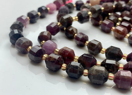 5x6mm 7x8mm Half Strand Faceted Energy Prism Cut Ruby Gemstone Genuine Double Terminated Points Natural Red Pink Ruby Beads #3608