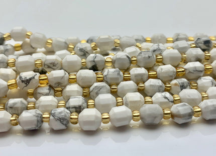 5x6mm Faceted Energy Prism Cut White Howlite Gemstone Genuine Double Terminated Points White Color 15.5 Inches 46 Pieces #3579