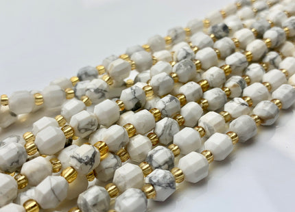 5x6mm Faceted Energy Prism Cut White Howlite Gemstone Genuine Double Terminated Points White Color 15.5 Inches 46 Pieces #3579