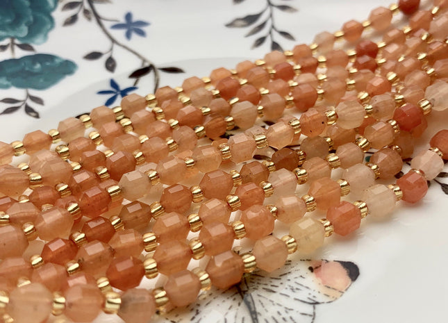 5x6mm Faceted Energy Prism Cut Aventurine Gemstone Genuine Double Terminated Points Orange Pink Color 15.5 Inches 54 Pieces #3586