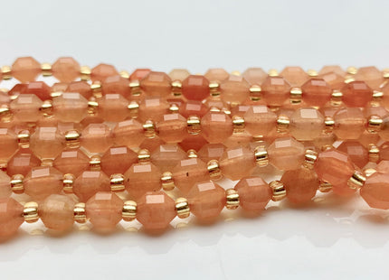5x6mm Faceted Energy Prism Cut Aventurine Gemstone Genuine Double Terminated Points Orange Pink Color 15.5 Inches 54 Pieces #3586