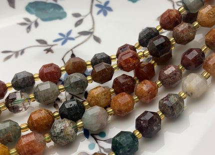 8x9mm AAA Half Strand Faceted Energy Prism Cut Phantom Quartz Lodolite Bead Genuine Mixed Green Red Yellow Brown Copper Lodolite Bead #3598