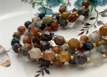 8x9mm AAA Half Strand Faceted Energy Prism Cut Phantom Quartz Lodolite Bead Genuine Mixed Green Red Yellow Brown Copper Lodolite Bead #3598