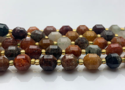 8x9mm AAA Half Strand Faceted Energy Prism Cut Phantom Quartz Lodolite Bead Genuine Mixed Green Red Yellow Brown Copper Lodolite Bead #3598