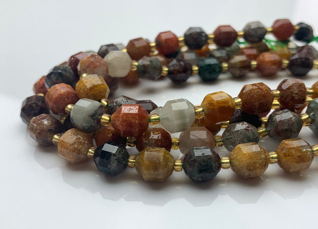8x9mm AAA Half Strand Faceted Energy Prism Cut Phantom Quartz Lodolite Bead Genuine Mixed Green Red Yellow Brown Copper Lodolite Bead #3598