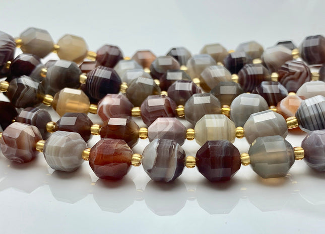 9x10mm 11x12mm AAA Half Strand Faceted Energy Prism Cut Botswana Agate Genuine Double Terminated Points Natural White Gray Agate Beads #3603