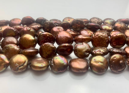 9-10 mm Copper Brown Color Flat Coin Freshwater Pearl Beads Genuine Cultured Freshwater Coin Pearls 38 Pieces #423