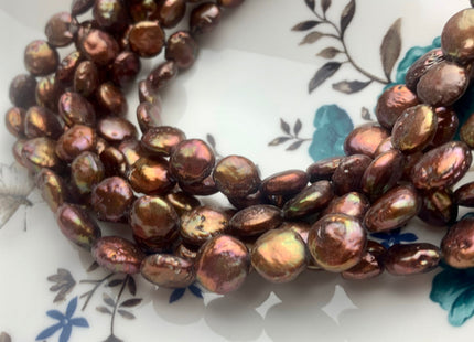 9-10 mm Copper Brown Color Flat Coin Freshwater Pearl Beads Genuine Cultured Freshwater Coin Pearls 38 Pieces #423