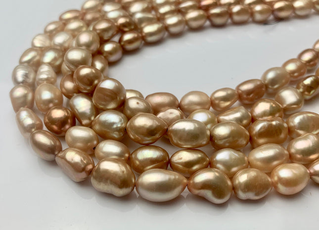 8-8.5 x 11 mm AAA Light Champagne Rice Nugget Freshwater Pearl Beads Genuine Freshwater Pearl Nuggets High Luster Champagne Pearl #1171
