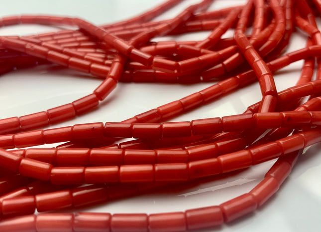 3x6 mm AAA Red Bamboo Coral Smooth Tube Shape Red Bamboo Coral Gemstones Loose Beads 16 Inches Strand 65 Pieces #3564