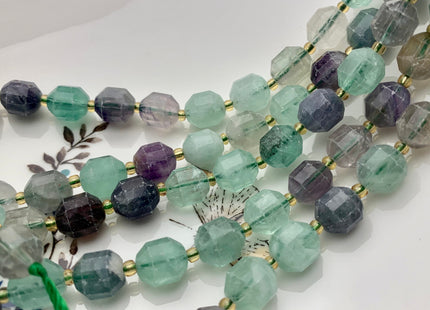 9x10mm AAA Half Strand Faceted Energy Prism Cut Fluorite Gemstone Genuine Double Terminated Points Natural Green Purple Gemstone Bead #3596