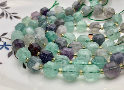 9x10mm AAA Half Strand Faceted Energy Prism Cut Fluorite Gemstone Genuine Double Terminated Points Natural Green Purple Gemstone Bead #3596