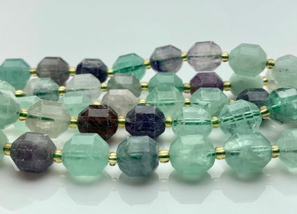 9x10mm AAA Half Strand Faceted Energy Prism Cut Fluorite Gemstone Genuine Double Terminated Points Natural Green Purple Gemstone Bead #3596
