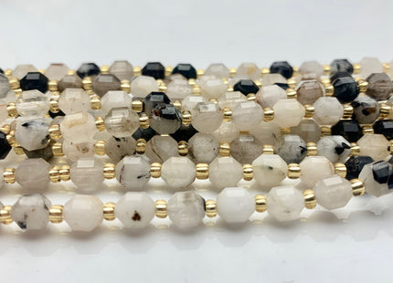5x6mm Faceted Energy Prism Cut Rutilated Rutile Quartz Gemstone Genuine Double Terminated Points Black Color 15.5 Inches 48 Pieces #3615