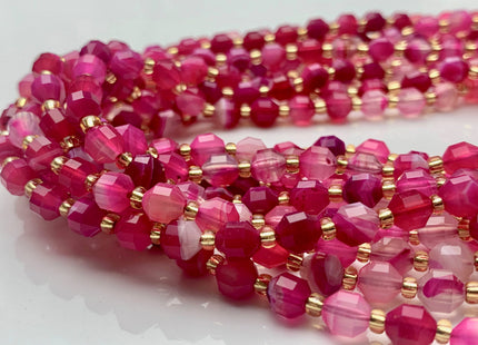 5x6mm Faceted Energy Prism Cut Pink Lace Agate Gemstone Genuine Double Terminated Points Multi Pink Color 15.5 Inches 50 Pieces #3620