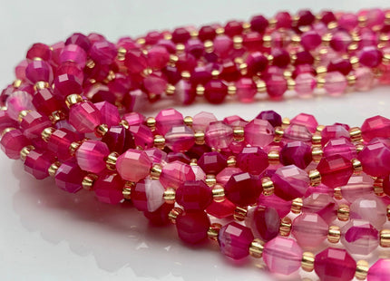 5x6mm Faceted Energy Prism Cut Pink Lace Agate Gemstone Genuine Double Terminated Points Multi Pink Color 15.5 Inches 50 Pieces #3620