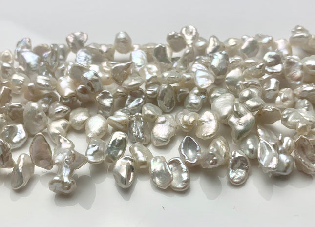 6x8-10 mm AAA Natural Silver White Keshi Freshwater Pearl Beads Top Drilled Genuine Natural White Dancing Keshi Pearl W/Pink Luster #P1449