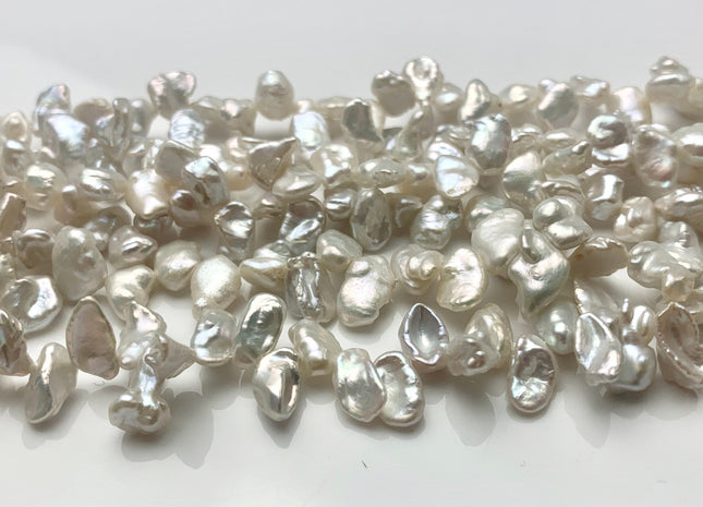 6x8-10 mm AAA Natural Silver White Keshi Freshwater Pearl Beads Top Drilled Genuine Natural White Dancing Keshi Pearl W/Pink Luster #P1449