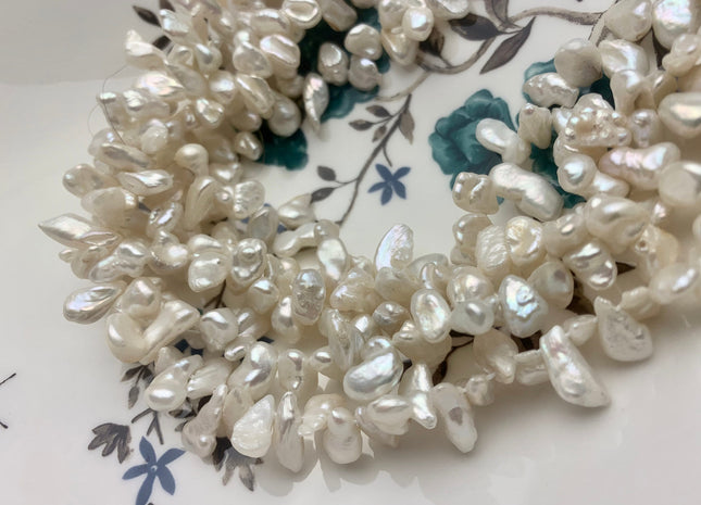 6-7x9-11 mm Natural White Keshi Freshwater Pearl Beads Top Drilled Genuine Natural White Dancing Keshi Pearls #P1451
