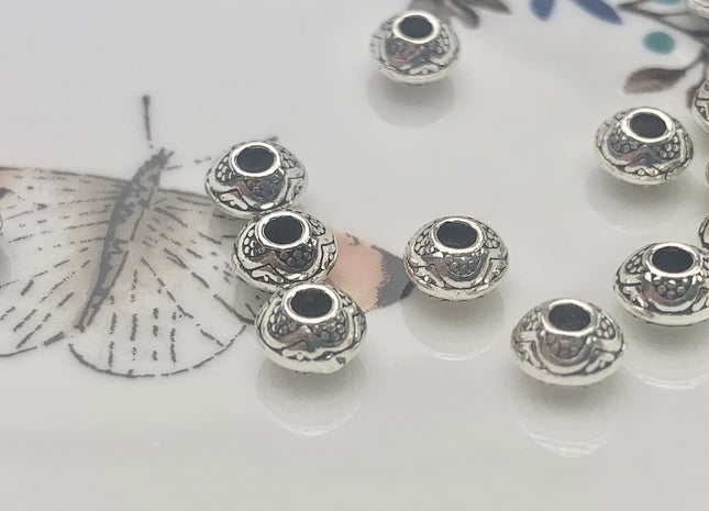 One Piece 4x6 mm 925 Sterling Silver Tibetan Style Silver Spacer Ring Genuine Sterling Silver Large Hole Spacer Beads #10153