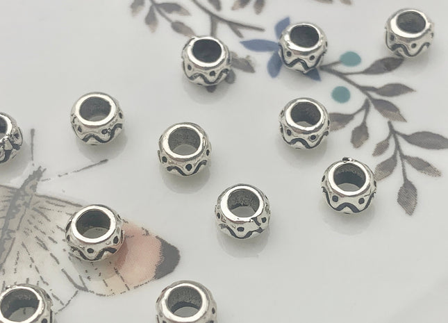 One Piece 4x6 mm 925 Sterling Silver Tibetan Style Silver Spacer Ring Genuine Sterling Silver Large Hole Spacer Beads #10154