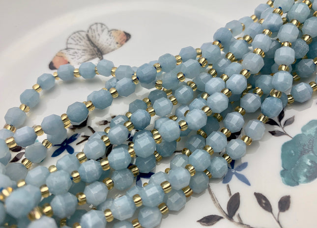 5x6mm 7x8mm AAA Faceted Energy Prism Cut Aquamarine Gemstone Genuine Double Terminated Points Natural Blue Beads 15.5 Inches #3627