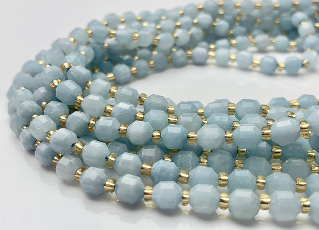 5x6mm 7x8mm AAA Faceted Energy Prism Cut Aquamarine Gemstone Genuine Double Terminated Points Natural Blue Beads 15.5 Inches #3627