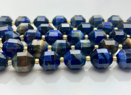 11x12mm AAA Half Strand Faceted Energy Prism Cut Blue Lapis Color Tiger Eyes Gemstone Genuine Double Terminated Points Shape 14 Pieces #3636