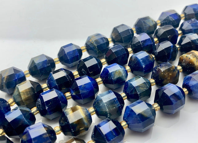 11x12mm AAA Half Strand Faceted Energy Prism Cut Blue Lapis Color Tiger Eyes Gemstone Genuine Double Terminated Points Shape 14 Pieces #3636