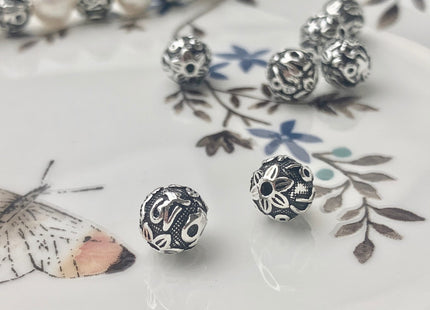 One Piece 8mm 10mm 12mm 925 Sterling Silver Tibetan Style Silver Spacer Ball Genuine Sterling Silver Large Hole Bali Antique Beads #10162