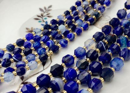 5x6mm 7x8mm Faceted Energy Prism Cut Electrical Blue Agate Gemstone Genuine Double Terminated Points Blue Line Agate 15.5 Inches #3632