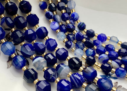 5x6mm 7x8mm Faceted Energy Prism Cut Electrical Blue Agate Gemstone Genuine Double Terminated Points Blue Line Agate 15.5 Inches #3632