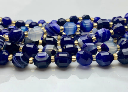 5x6mm 7x8mm Faceted Energy Prism Cut Electrical Blue Agate Gemstone Genuine Double Terminated Points Blue Line Agate 15.5 Inches #3632