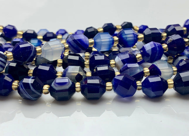 5x6mm 7x8mm Faceted Energy Prism Cut Electrical Blue Agate Gemstone Genuine Double Terminated Points Blue Line Agate 15.5 Inches #3632