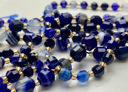 5x6mm 7x8mm Faceted Energy Prism Cut Electrical Blue Agate Gemstone Genuine Double Terminated Points Blue Line Agate 15.5 Inches #3632