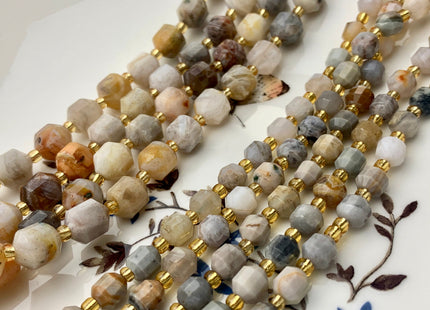 5x6mm 7x8mm Faceted Energy Prism Cut Bamboo Agate Gemstone Genuine Double Terminated Points Natural Creamy Yellow Agate 15.5 Inches #3631