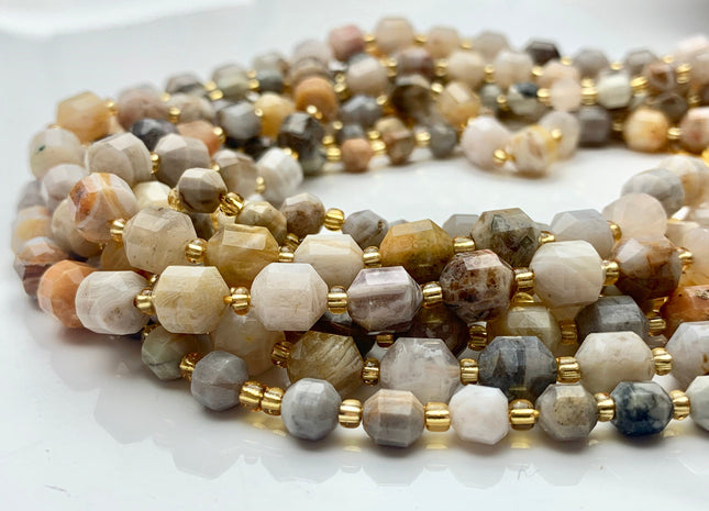 5x6mm 7x8mm Faceted Energy Prism Cut Bamboo Agate Gemstone Genuine Double Terminated Points Natural Creamy Yellow Agate 15.5 Inches #3631