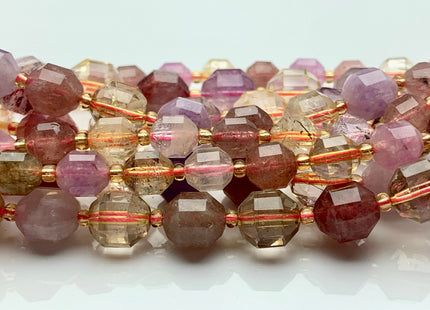 7x8mm 9x10mm 11x12mm Half Strand Faceted Energy Prism Cut Super 7 Cacoxenite Amethyst Gemstone Double Terminated Points Pink Purple #3600