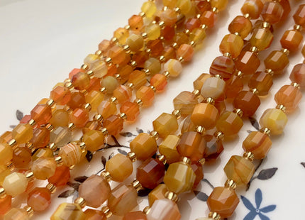 5x6mm 7x8mm Faceted Energy Prism Cut Orange Red Agate Gemstone Genuine Double Terminated Points Orange Red Line Agate 15.5 Inches #3634