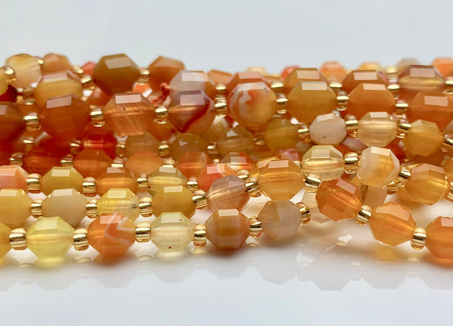 5x6mm 7x8mm Faceted Energy Prism Cut Orange Red Agate Gemstone Genuine Double Terminated Points Orange Red Line Agate 15.5 Inches #3634