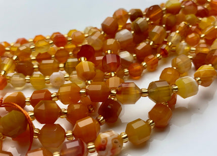 5x6mm 7x8mm Faceted Energy Prism Cut Orange Red Agate Gemstone Genuine Double Terminated Points Orange Red Line Agate 15.5 Inches #3634