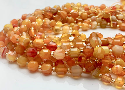 5x6mm 7x8mm Faceted Energy Prism Cut Orange Red Agate Gemstone Genuine Double Terminated Points Orange Red Line Agate 15.5 Inches #3634