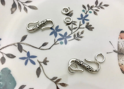 One Piece 8x20mm 925 Sterling Silver Hook Clasp Sterling Silver Finding Clasp Antique S Shape Silver Hook with Closed Jump Rings #10163