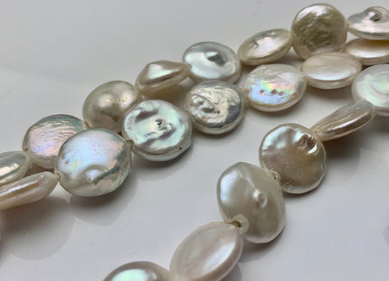 15 mm AAA Half Strand Natural White Large Hole Thick Coin Freshwater Pearl Hole Size 2.1 mm Genuine Large Hole Coin Pearl 13 Pieces #P1463