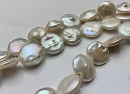 15 mm AAA Half Strand Natural White Large Hole Thick Coin Freshwater Pearl Hole Size 2.1 mm Genuine Large Hole Coin Pearl 13 Pieces #P1463