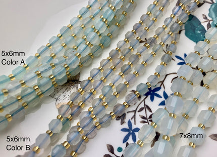 5x6mm 7x8mm AAA Faceted Energy Prism Cut Blue Chalcedony Gemstone Genuine Double Terminated Points Aqua Blue Lace Agate Beads #3628