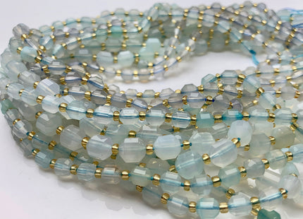5x6mm 7x8mm AAA Faceted Energy Prism Cut Blue Chalcedony Gemstone Genuine Double Terminated Points Aqua Blue Lace Agate Beads #3628