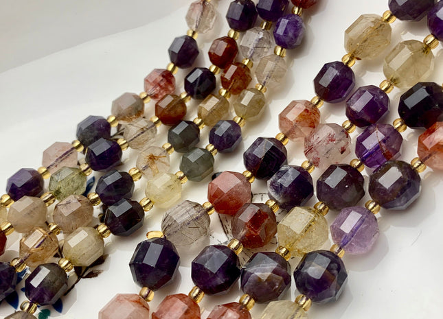 7x8mm 9x10mm Half Strand Faceted Energy Prism Cut Auralite 23 Gemstone Genuine Double Terminated Points Natural Cacoxenite Beads #3593